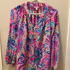 Lilly Pulitzer Pink and Blue Paisley Blouse